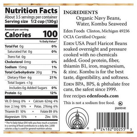 Eden Foods, Organic Navy Beans, 15 Oz (Case Of 12) Eden Foods
