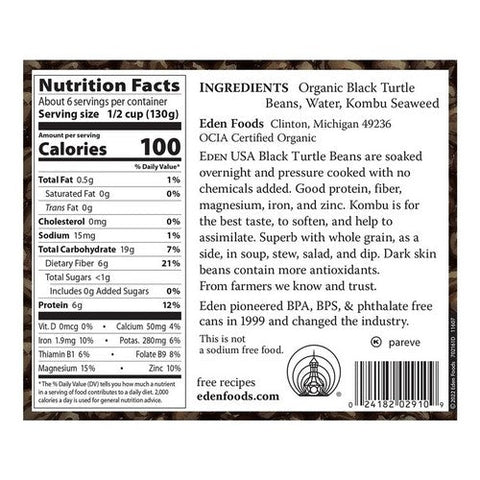 Eden Foods, Organic Can Black Bean, 29 Oz (Case Of 12) Eden Foods