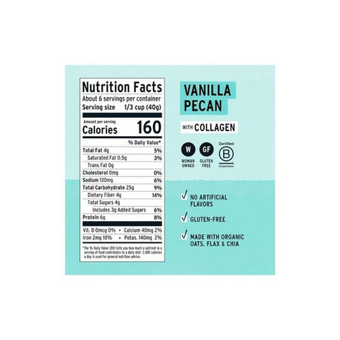 Purely Elizabeth, Superfood Oatmeal Vanilla Pecan Pouch With Collagen, 8 Oz (Case Of 6)