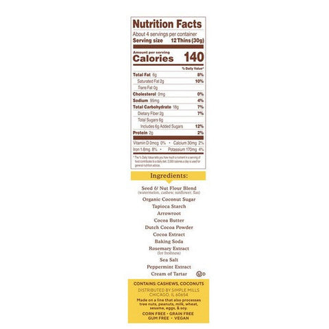 Simple Mills, Sweet Thins Chocolate Mint Gluten Free, 4.25 Oz (Case Of 6) Simple Mills