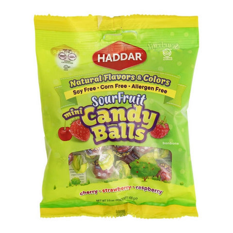 Haddar, Sour Fruit Mini Candy Balls, 3.5 Oz (Case Of 12)