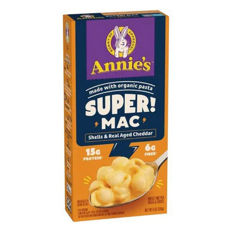 Annie's Homegrown, Super Mac Protein Mac And Cheese Shells Real Aged Cheddar, 6 Oz (Case Of 12)