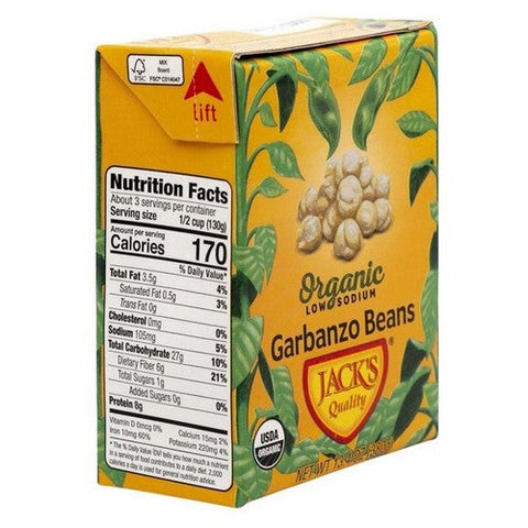 Jack's Quality, Organic Low Sodium Garbanzo Beans, 13.4 Oz(Case Of 8) Jack's Quality
