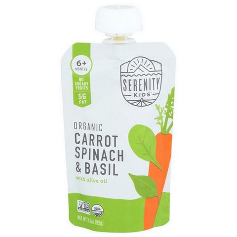 Serenity Kids, Organic Carrot Spinach And Basil With Olive Oil, 3.5 Oz(Case Of 6)