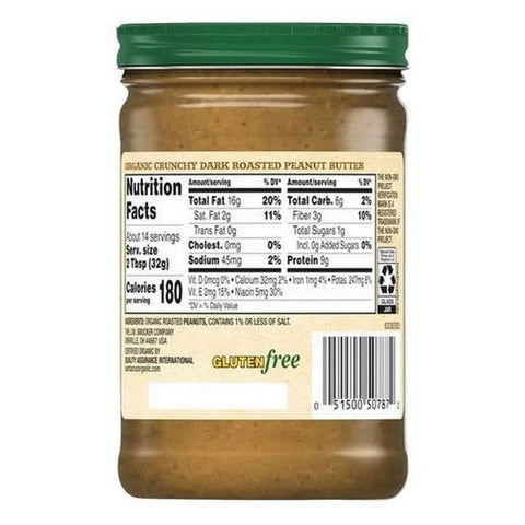 Santa Cruz, Organic Crunchy Dark Roasted Peanut Butter, 16 Oz(Case of 12) Santa Cruz
