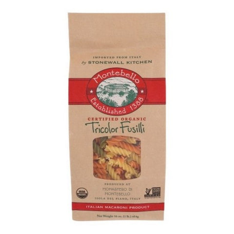 Montebello, Organic Tricolor Fusilli Pasta, 16 Oz (Case Of 12)