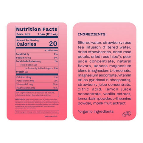 Recess, Peach Strawberry Rose Mood Sparkling Water, 12 Oz (Case Of 12)