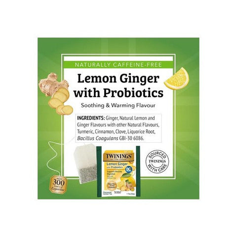 Twinings Tea, Probiotics Plus Lemon and Ginger Herbal Tea, 18 Bags(Case Of 6) Twinings Tea