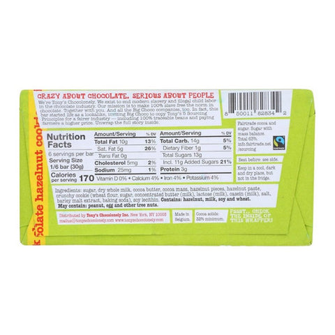 Tonys Chocolonely, Milk Chocolate Hazelnut Cookie Bar, 6.35 Oz(Case Of 15)