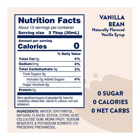 Skinny Syrups, Naturally Sweetened Vanilla Bean, 12.7 Oz(Case Of 6)