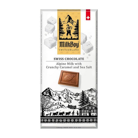 Milkboy Swiss Chocolate, Crunchy Caramel And Sea Salt Milk Chocolate Bar, 3.5 Oz(Case Of 10)