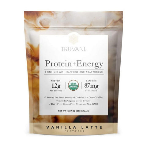 Truvani, Protein Plus Energy Vanilla Latte Powder, 15.87 Oz