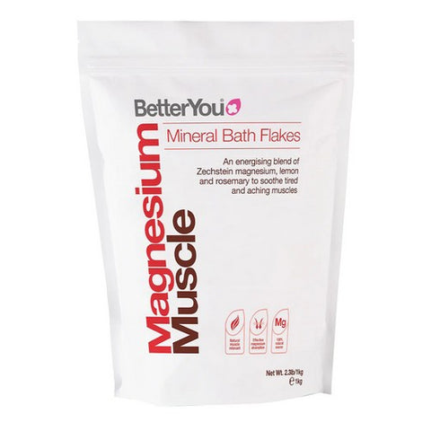 Betteryou, Magnesium Muscle Mineral Bath Flakes Lemon And Rosemary, 2.3 Lb