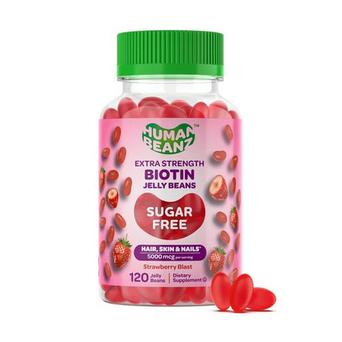 Human Beanz, Biotin Sugar Free Hair Skin And Nails Strawberry Blast, 120 Count