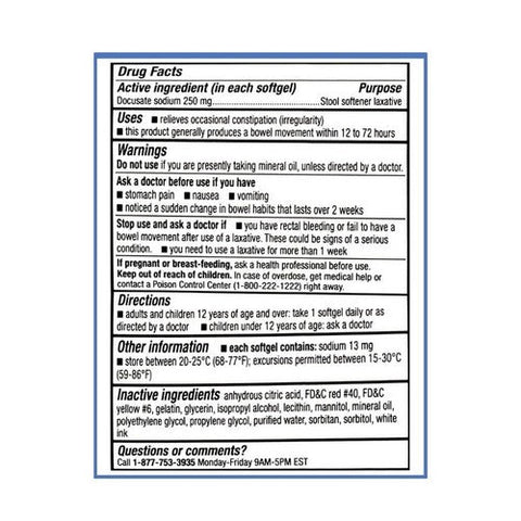 Major Pharmaceuticals, Extra Strength Docusate Sodium, 250 Mg, 100 Softgels