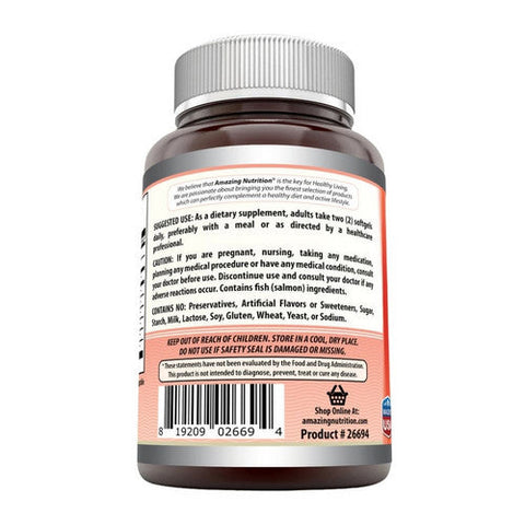 Amazing Nutrition, Amazing Omega Wild Alaskan Salmon Oil, 2400 Mg, 2400 Mg Amazing Nutrition