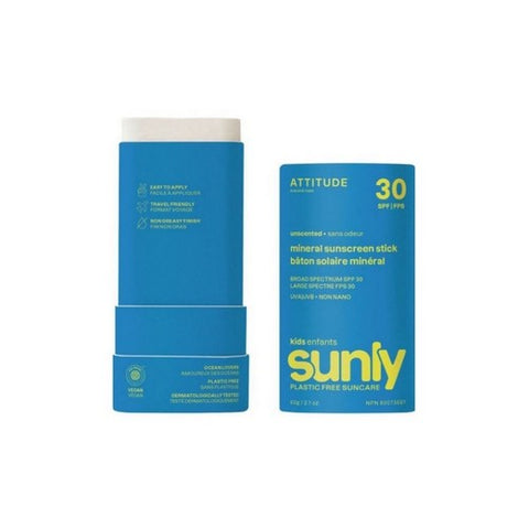 Attitude, Sunly Mineral Sunscreen Stick For Kids Spf 30 Unscented, 2.1 Oz