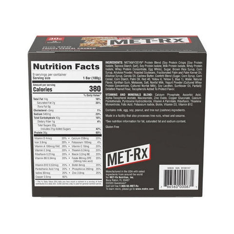 Pure Protein, Met-Rx Big 100 Fruit Cereal Crunch, 9 Count Pure Protein