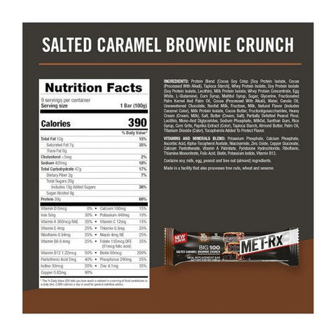 Pure Protein, Met-Rx Big 100 Salted Caramel Brownie Bar, 9 Count Pure Protein