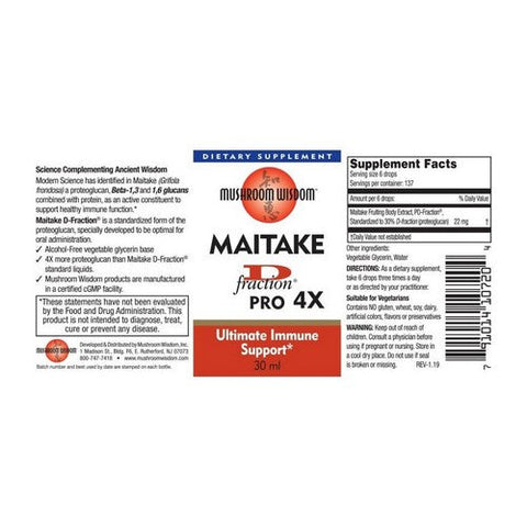 Maitake Mushroom Wisdom, Maitake D-Fraction Pro 4X, 3000 Mg, 30 Oz Maitake Mushroom Wisdom