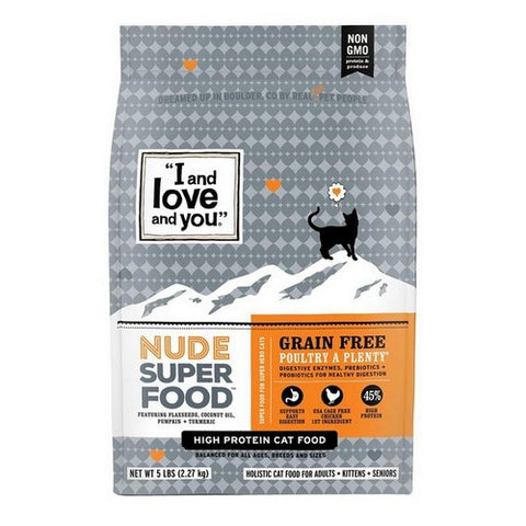 I And Love And You, Nude Super Food Dry Cat Food Poultry A Plenty, 5 Lbs (Case Of 3)