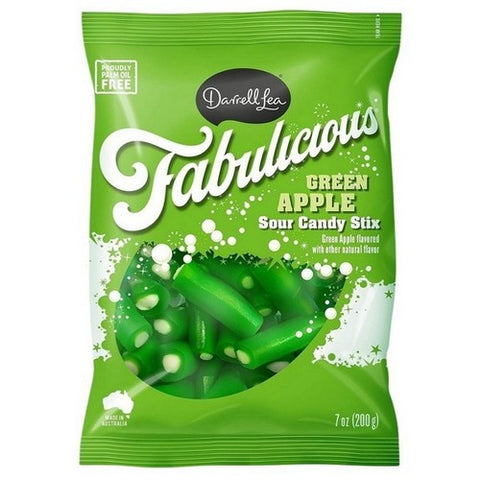 Darrell Lea, Darrell Lea Fabulicious Green Apple Sour Candy Stix, 7 Oz (Case of 8)