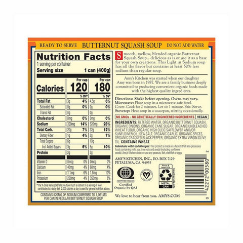 Amys, Organic Light Sodium Low Fat Butternut Squash Soup, 14.1 Oz (Case Of 12)
