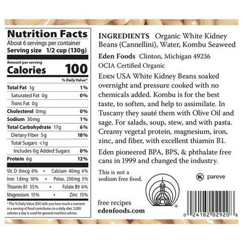 Eden Foods, Organic Cannellini White Kidney Beans, 29 Oz (Case Of 12)