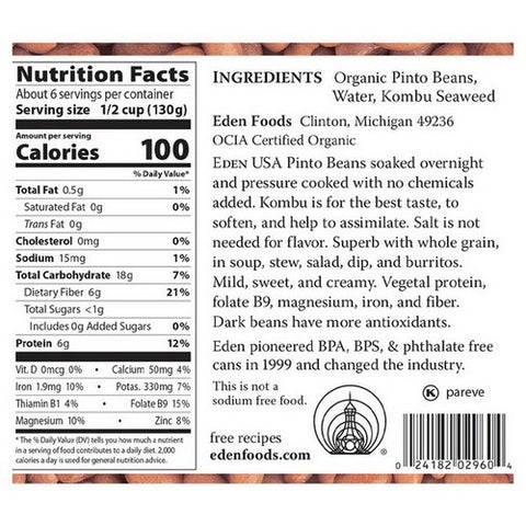 Eden Foods, Organic Pinto Beans, 29 Oz (Case Of 12)