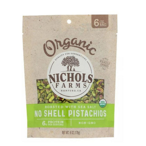 Nichols Farms, Pistachio Organic No Shell Roasted Salted, 6 Oz (Case of 15)