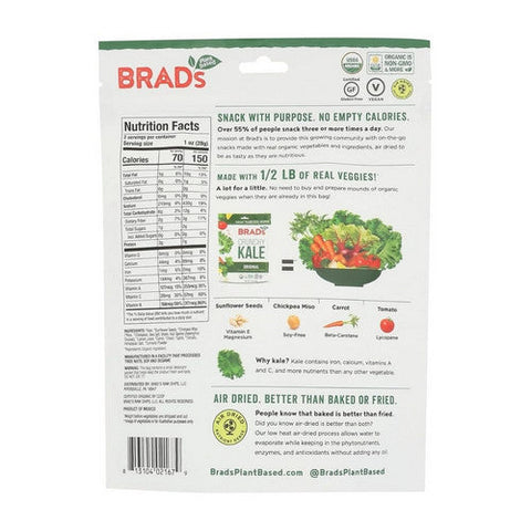 Brads Plant Based, Kale Chips Original, 2 Oz (Case Of 12) Brads Plant Based