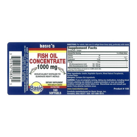 Basic Vitamins, Fish Oil, 1000 Mg, 160 Softgels