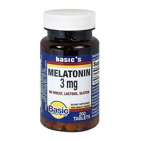 Basic Vitamins, Melatonin Tablets, 3 Mg, 200 Count