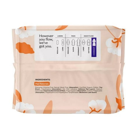 The Honey Pot, Organic Non Herbal Overnight Heavy Flow Menstrual Pads With Wings, 16 Count