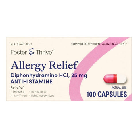 Foster And Thrive, Allergy Relief Diphenhydramine Hcl, 25 Mg, 100 Caps