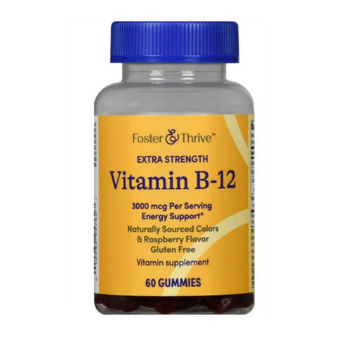 Foster And Thrive, Extra Strength Vitamin B-12 Gummies Raspberry, 300 Mcg, 60 Count