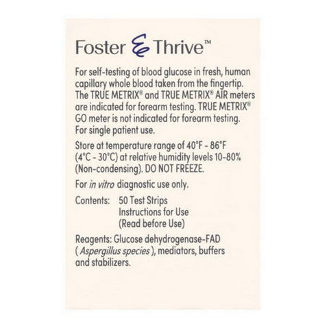 Foster And Thrive, True Metrix Self Monitoring Blood Glucose Test Strips, 50 Count Foster And Thrive