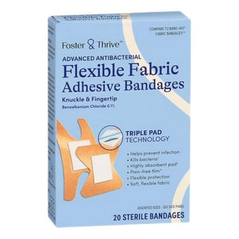 Foster And Thrive, Advanced Antibacterial Flexible Fabric Adhesive Bandages, 20 Count