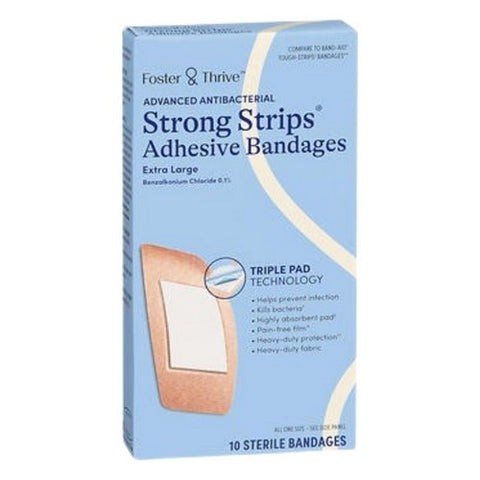 Foster And Thrive, Advanced Antibacterial Strong Strips Adhesive Bandages, 10 Count
