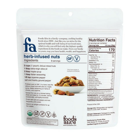 Foods Alive, Organic Deluxe Mixed Nuts, 8 Oz