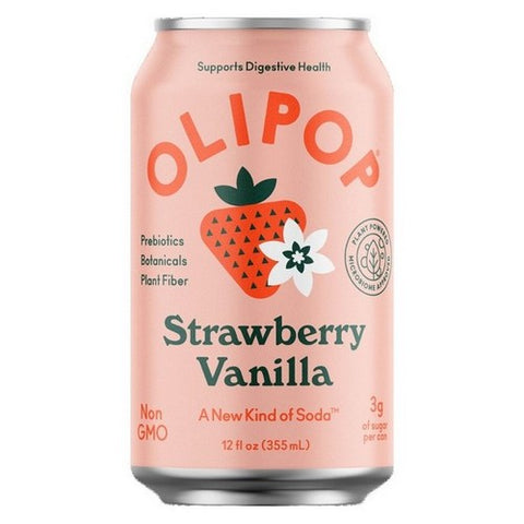 Olipop, Strawberry Vanilla Sparkling Tonic Healthy Soda Prebiotic Soft Drink Aids Digestive Health, 12 Oz X 4 Count (Case Of 6)