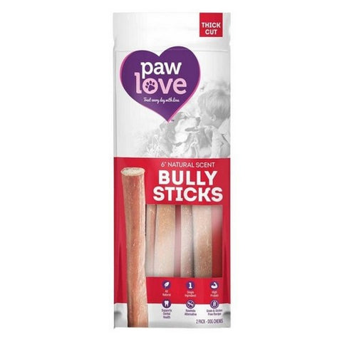 Paw Love, Bully Sticks - 6 Inches Thick Cut Dog Treats, 2 Count (Case Of 6)