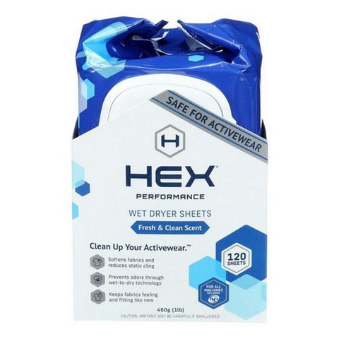 Hex Performance, Wet Dryer Sheets Fresh And Clean Scent, 120 Count (Case Of 6)