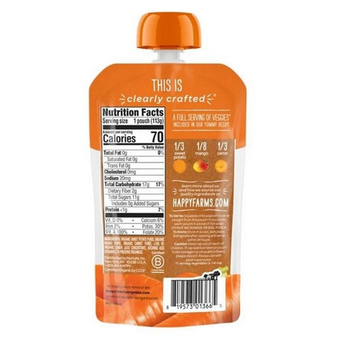 Happy Baby Food, Sweet Potatoes Mangoes And Carrots Food In One Pouch, 4 Oz (Case Of 16)