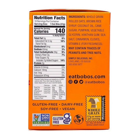 Bobos, Pumpkin Spice Oat Bites, 1.3 Oz X 10 Count (Case Of 4)
