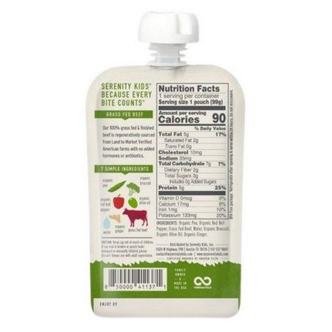 Serenity Kids, Beef And Ginger With Pea Bell Pepper And Broccoli Pouch, 3.5 Oz (Case Of 6)