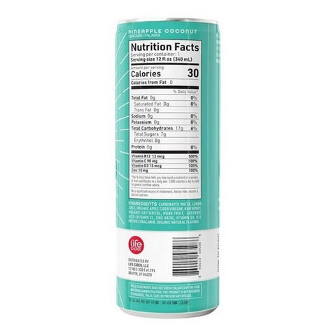 Life Cider, Sparkling Apple Cider Vinegar Beverage Pineapple Coconut, 12 Oz (Case Of 12)