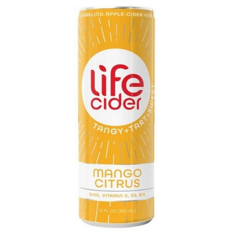 Life Cider, Sparkling Apple Cider Vinegar Beverage Mango Citrus, 12 Oz (Case Of 12)