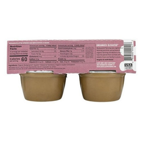 White Leaf Provisions, Biodynamic Apple Sauce Apple And Cinnamon, 4 Oz X 4 Count (Case Of 6)
