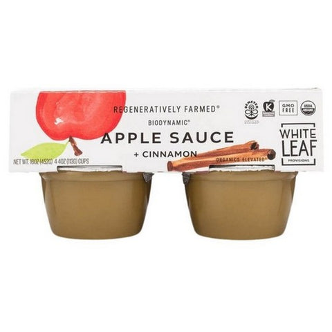 White Leaf Provisions, Biodynamic Apple Sauce Apple And Cinnamon, 4 Oz X 4 Count (Case Of 6)